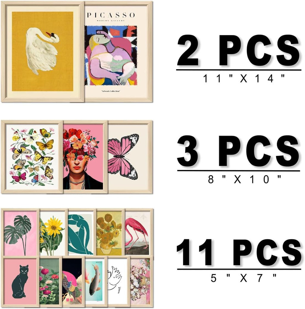 ANERZA 16 PCS Framed Eclectic Wall Art Decor, Modern Maximalist Wall Prints for Bedroom, Gallery Wall Frame Set, Posters for Living Room Aesthetic, Wall Collage Kit Pictures, Colorful Dorm Home Decor - Grand Goldman