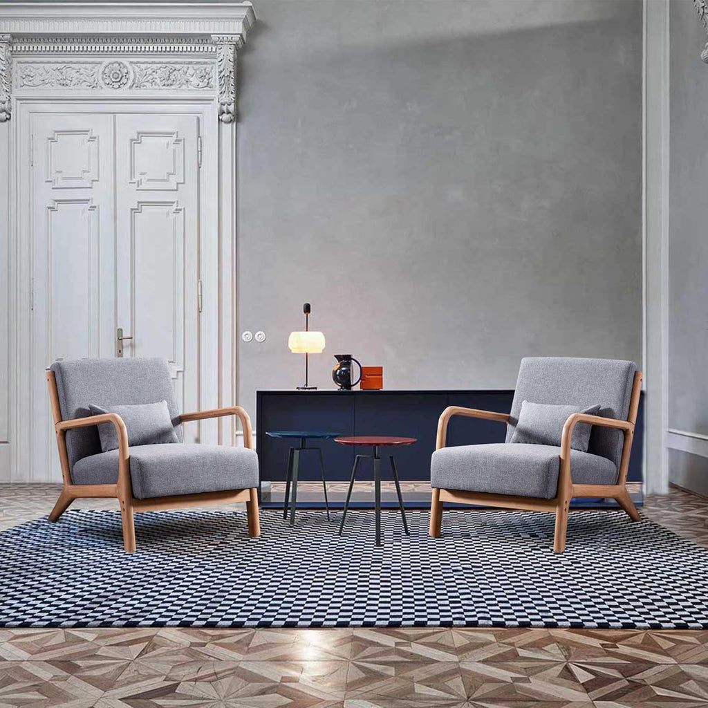 ANJHOME Mid Century Modern Accent Chair, Comfy Fabric Living Room Chairs with Solid Wood Frame, Lounge Reading Armchair, Easy Assembly, Beige - Grand Goldman