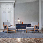 ANJHOME Mid Century Modern Accent Chair, Comfy Fabric Living Room Chairs with Solid Wood Frame, Lounge Reading Armchair, Easy Assembly, Beige - Grand Goldman