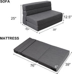 ANONER Fold Sofa Bed Couch Memory Foam with Pillow Futon Sleeper Chair Guest Bed and Fold Out Couch, Washable Cover Twin Size, Dark Gray - Grand Goldman