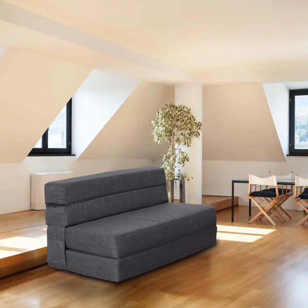 ANONER Fold Sofa Bed Couch Memory Foam with Pillow Futon Sleeper Chair Guest Bed and Fold Out Couch, Washable Cover Twin Size, Dark Gray - Grand Goldman