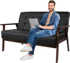 AODAILIHB Leather Sofa Couch Set 2 Accent Chairs & 1Loveseat Black Faux Leather Loveseats Mid Century Modern Office Couch for Small Space Waiting Room Living Room Furniture (3, Black) - Grand Goldman