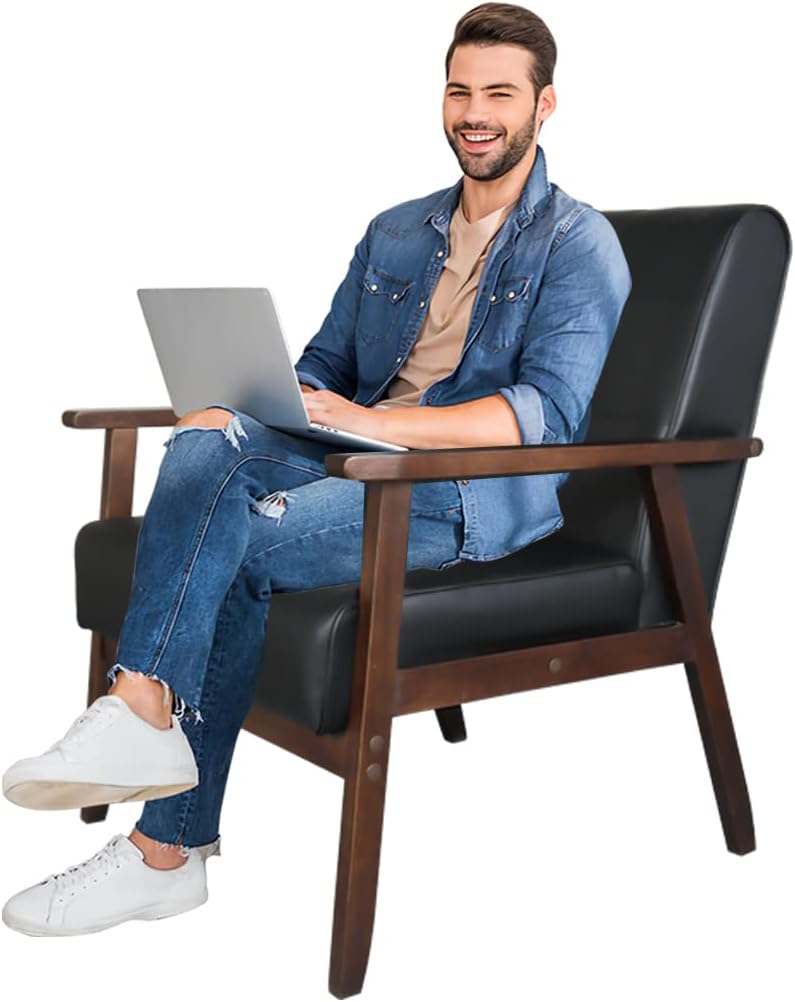 AODAILIHB Leather Sofa Couch Set 2 Accent Chairs & 1Loveseat Black Faux Leather Loveseats Mid Century Modern Office Couch for Small Space Waiting Room Living Room Furniture (3, Black) - Grand Goldman