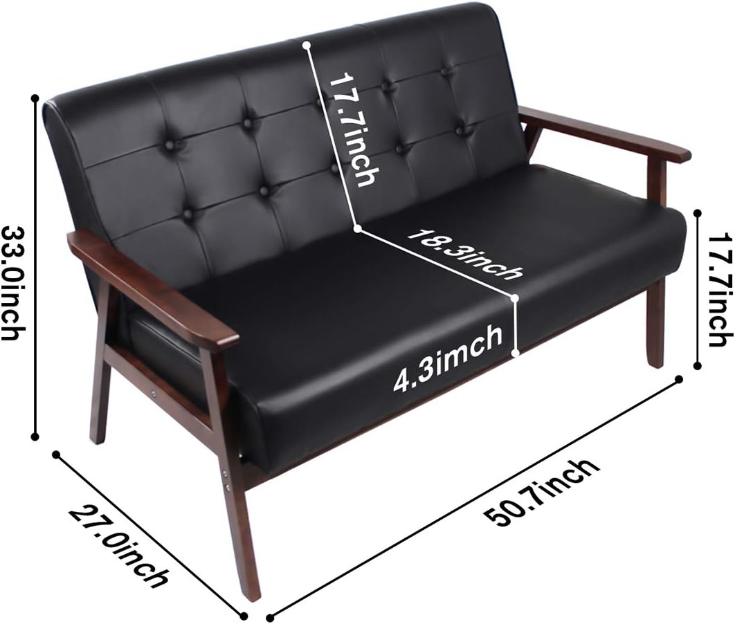 AODAILIHB Leather Sofa Couch Set 2 Accent Chairs & 1Loveseat Black Faux Leather Loveseats Mid Century Modern Office Couch for Small Space Waiting Room Living Room Furniture (3, Black) - Grand Goldman