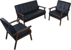 AODAILIHB Leather Sofa Couch Set 2 Accent Chairs & 1Loveseat Black Faux Leather Loveseats Mid Century Modern Office Couch for Small Space Waiting Room Living Room Furniture (3, Black) - Grand Goldman