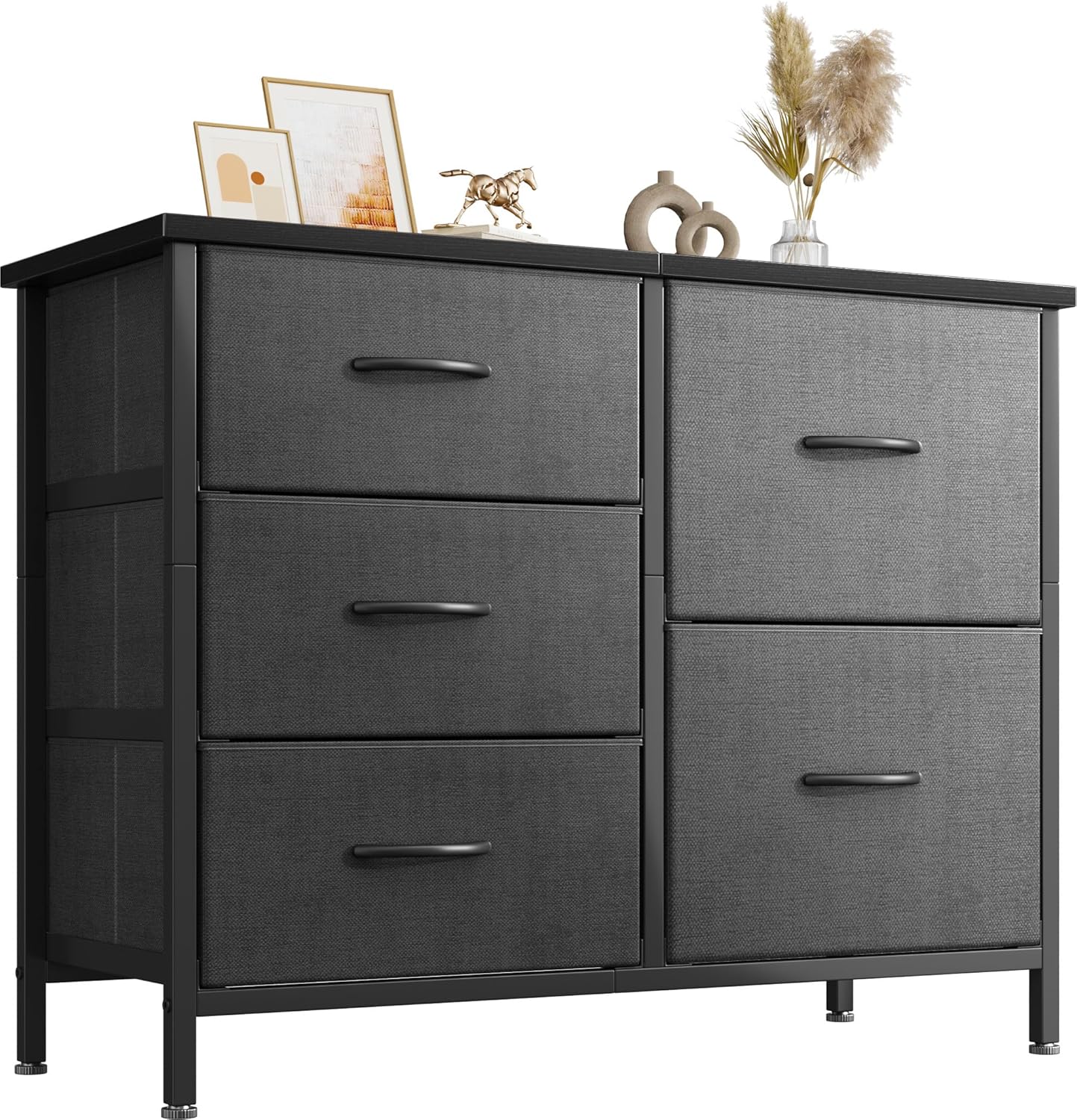 AODK Dresser for Bedroom Dresser TV Stand with 5 Storage Drawers, Small Fabric Dresser Chest of Drawers for Closet Organizer Clothes, Black - Grand Goldman