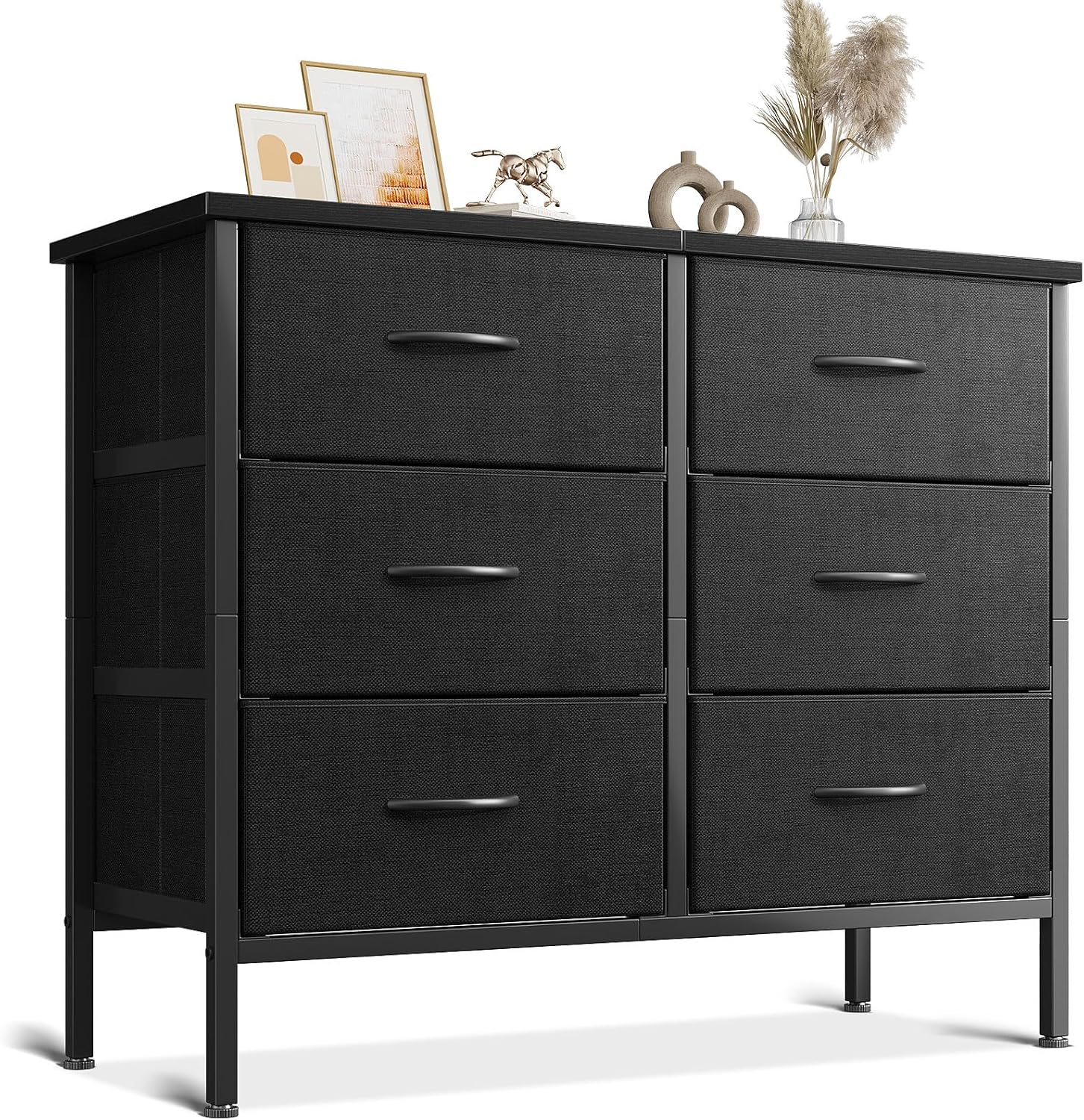 AODK Dresser for Bedroom Dresser TV Stand with 6 Storage Drawers, Small Fabric Dresser Chest of Drawers for Closet Organizer Clothes, Black - Grand Goldman