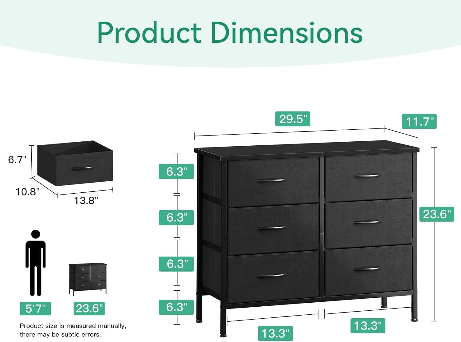 AODK Dresser for Bedroom Dresser TV Stand with 6 Storage Drawers, Small Fabric Dresser Chest of Drawers for Closet Organizer Clothes, Black - Grand Goldman