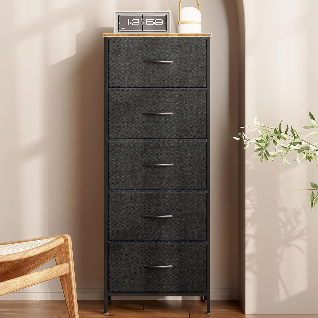 AODK Dresser for Bedroom with 5 Storage Drawers, 48" Tall Dresser Chest of Drawers Fabric Dresser with Sturdy Steel Frame, Black - Grand Goldman