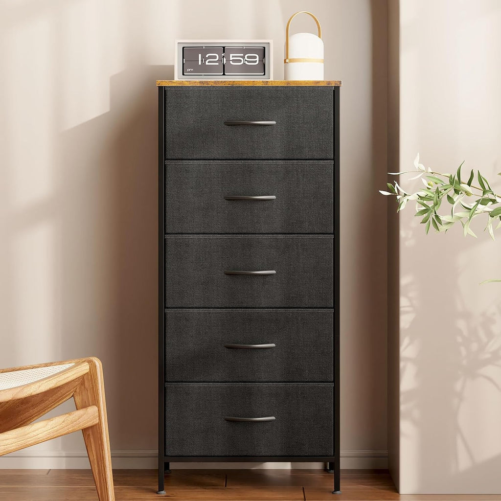 AODK Dresser for Bedroom with 5 Storage Drawers, 48" Tall Dresser Chest of Drawers Fabric Dresser with Sturdy Steel Frame, Black - Grand Goldman