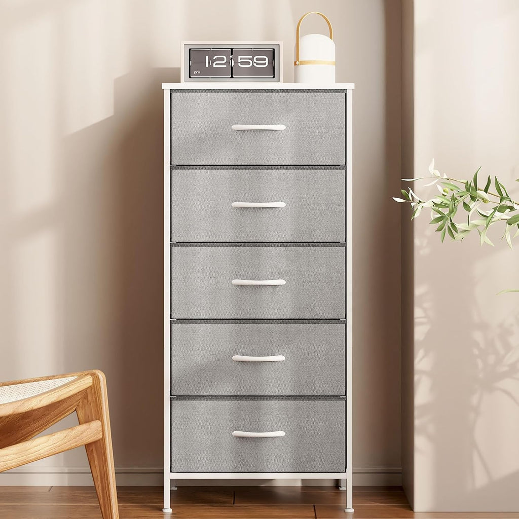 AODK Dresser for Bedroom with 5 Storage Drawers, 48" Tall Dresser Chest of Drawers Fabric Dresser with Sturdy Steel Frame, Black - Grand Goldman