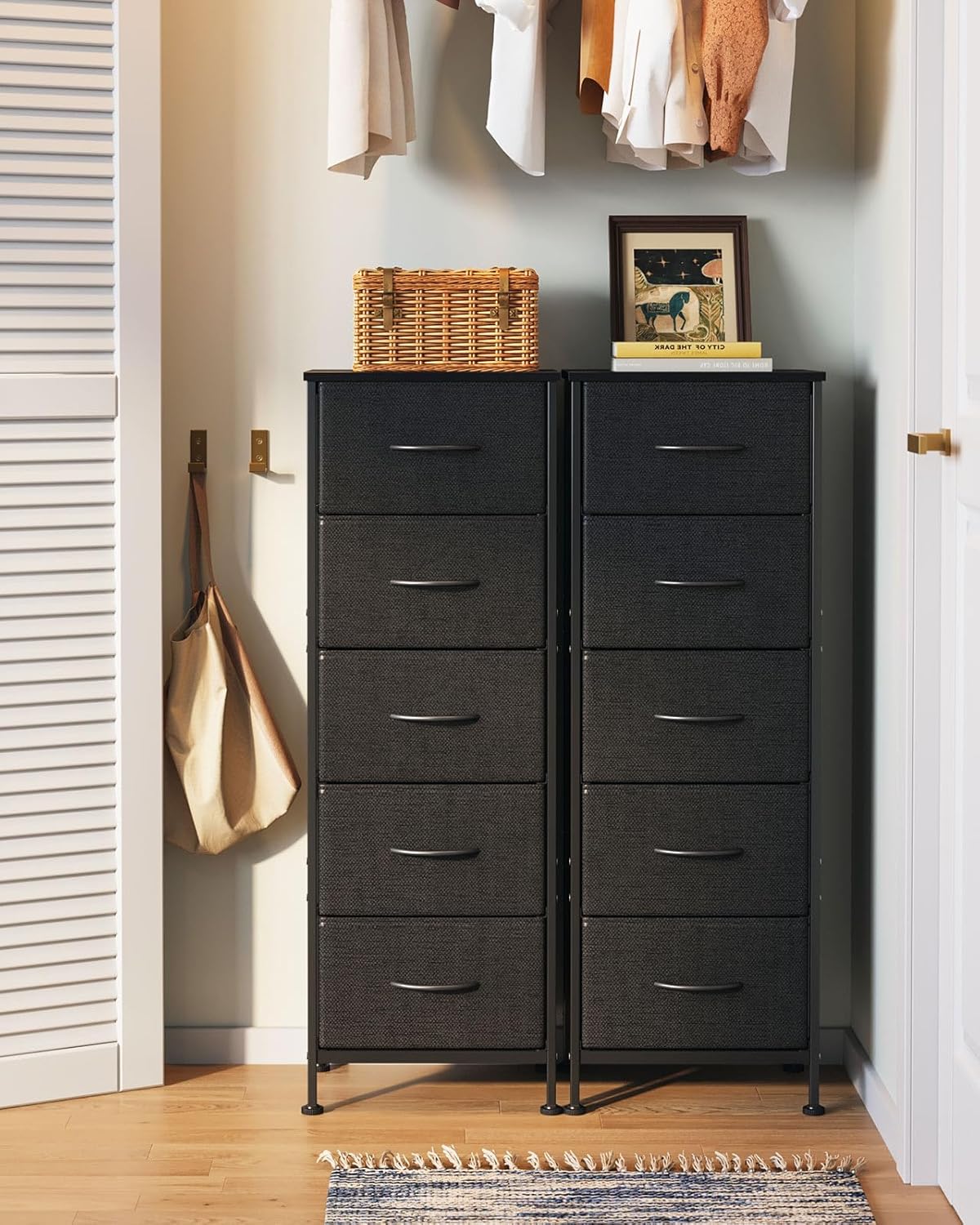 AODK Dresser for Bedroom with 5 Storage Drawers, 48" Tall Dresser Chest of Drawers Fabric Dresser with Sturdy Steel Frame, Black - Grand Goldman