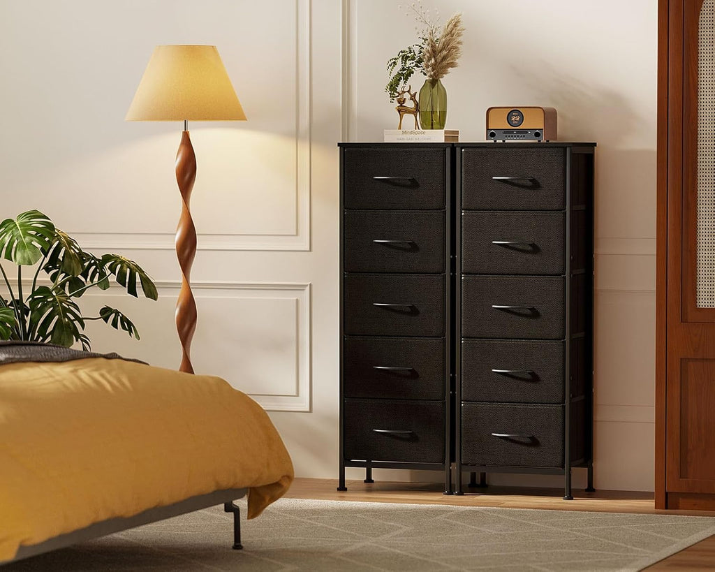 AODK Dresser for Bedroom with 5 Storage Drawers, 48" Tall Dresser Chest of Drawers Fabric Dresser with Sturdy Steel Frame, Black - Grand Goldman