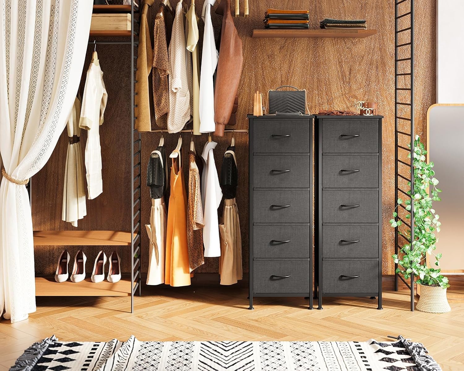 AODK Dresser for Bedroom with 5 Storage Drawers, 48" Tall Dresser Chest of Drawers Fabric Dresser with Sturdy Steel Frame, Black - Grand Goldman