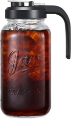 AOZITA Glass Pitcher with Lid - 2 Quart Mason Jar Pitcher with Filter Lid, Wide Mouth Jar Leak-proof Water Jug, Heavy Duty Container for Water, Juice, Milk, Tea, Iced Coffee, and Drinks - Grand Goldman