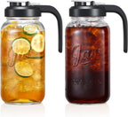 AOZITA Glass Pitcher with Lid - 2 Quart Mason Jar Pitcher with Filter Lid, Wide Mouth Jar Leak-proof Water Jug, Heavy Duty Container for Water, Juice, Milk, Tea, Iced Coffee, and Drinks - Grand Goldman