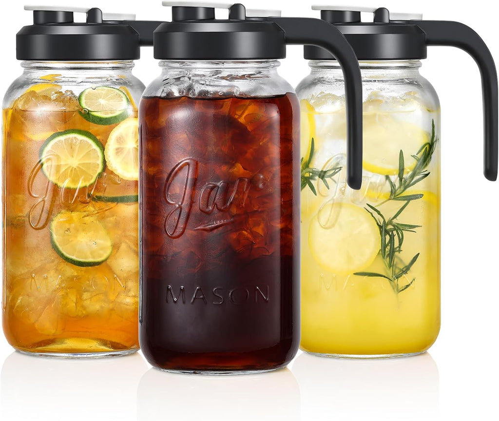 AOZITA Glass Pitcher with Lid - 2 Quart Mason Jar Pitcher with Filter Lid, Wide Mouth Jar Leak-proof Water Jug, Heavy Duty Container for Water, Juice, Milk, Tea, Iced Coffee, and Drinks - Grand Goldman