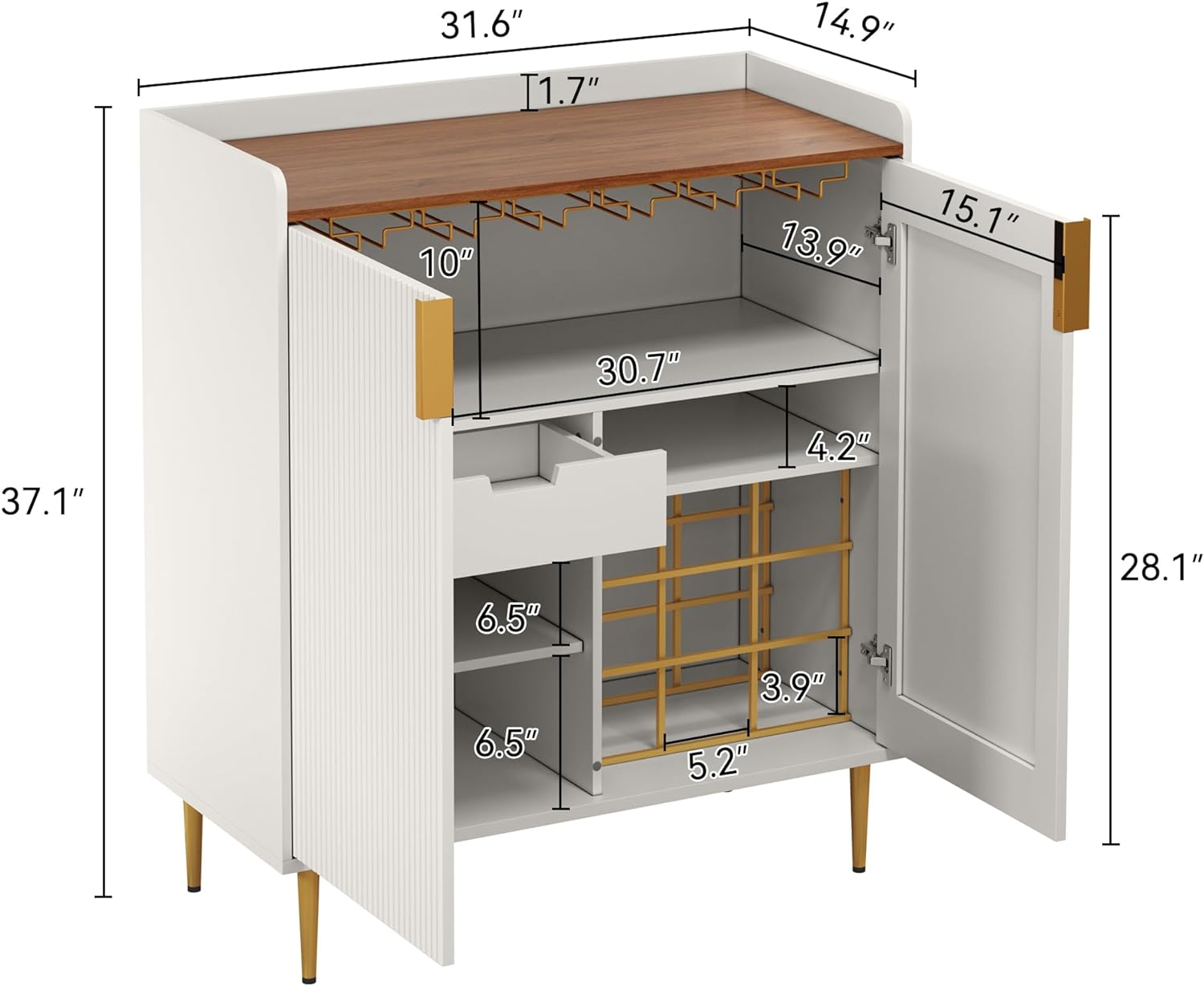 ARTPOWER Coffee Bar Cabinet with Wine Racks, Green Liquor Cabinet with Fluted Texture, Modern Sideboard Buffet Cabinet for Kitchen Dining Room, Living Room - Grand Goldman