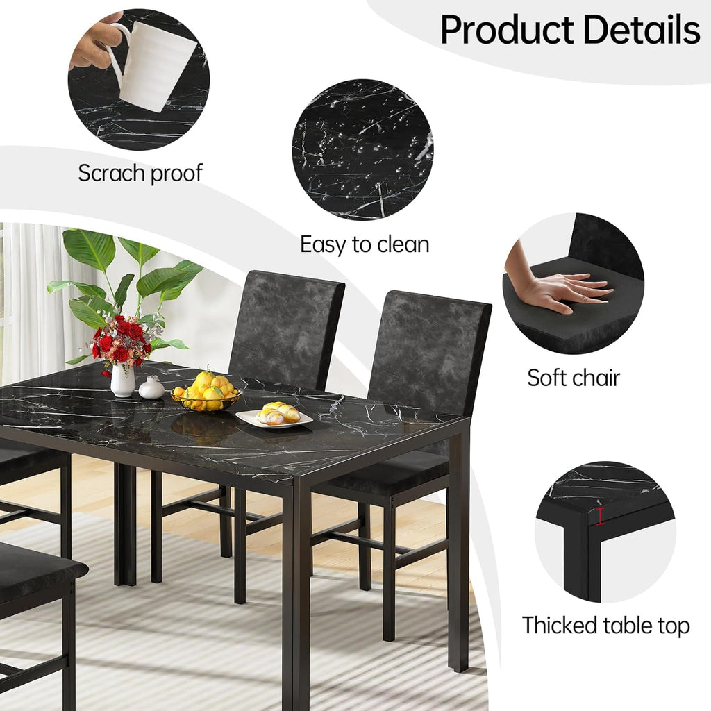 AWQM Products 5-Piece Marble Dining Set, Modern Kitchen Table and Chairs for Dining Room, Dinette, Compact Space Saving Furniture, 4 Upholstered Velvet Chairs - White - Grand Goldman