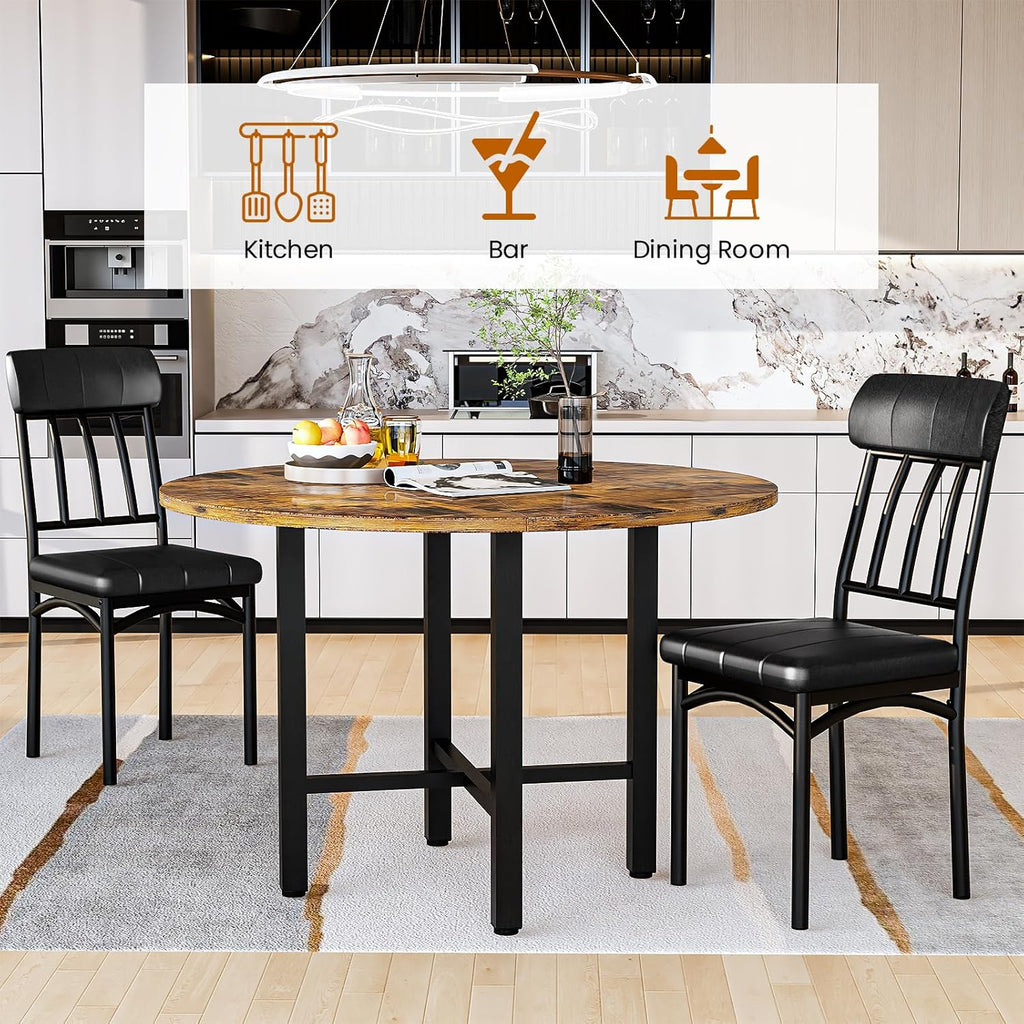 AWQM Round Dining Table Set for 4,Wood Round Kitchen Table and Chairs Set for 4,Modern Dining Room Table Set with 4 Faux Leather Chairs,Round Dinner Table for Small Space,Walnut - Grand Goldman
