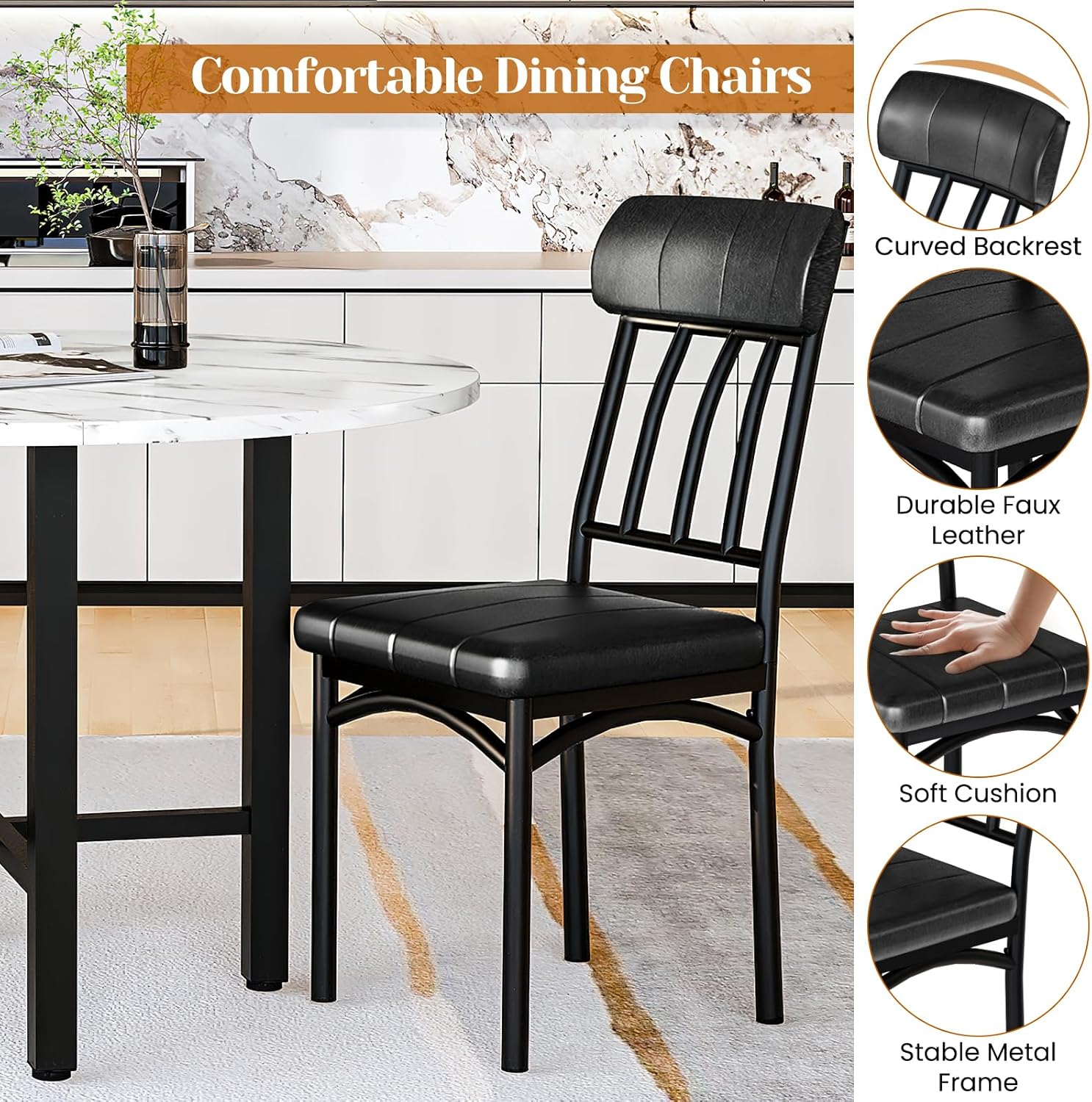 AWQM Round Dining Table Set for 4,Wood Round Kitchen Table and Chairs Set for 4,Modern Dining Room Table Set with 4 Faux Leather Chairs,Round Dinner Table for Small Space,Walnut - Grand Goldman