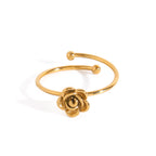 Zora Delicate Rose Flower Ring 18K guldbelagt rustfrit stål Justerbar stabelring Søde gavesmykker