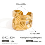 Zora Wide Band Ring 18K Gold Plated Stainless Steel Minimalist Twisted Crossed Lines Waterproof Chic Office Jewelry