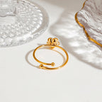 Zora 18K Gold Plated Stainless Steel Light Luxury High End Women's Style - Sweet French Camellia Adjustable Open Ring