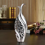 Abstract Style Vase with Hollow Arabesque Design European Wedding Decor Crafts Ceramic Creative Room Decoration Handicraft Porcelain Figurines Decorations Amphora Artistic Black and White Urn - Grand Goldman