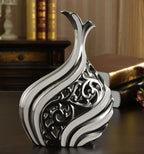 Abstract Style Vase with Hollow Arabesque Design European Wedding Decor Crafts Ceramic Creative Room Decoration Handicraft Porcelain Figurines Decorations Amphora Artistic Black and White Urn - Grand Goldman