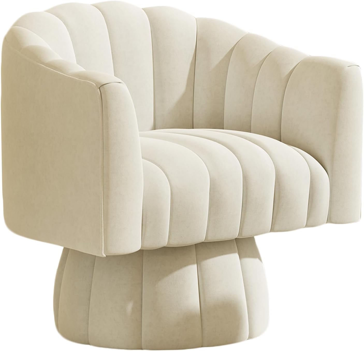 Accent Chair Mid Century 360 Degree Swivel Chair,Modern Lounge Sofa Round Barrel Chair with Wide Upholstered,Fluffy Velvet Fabric Chairs for Home Sofa Living Room/Bedroom/Waiting Room (Beige) - Grand Goldman