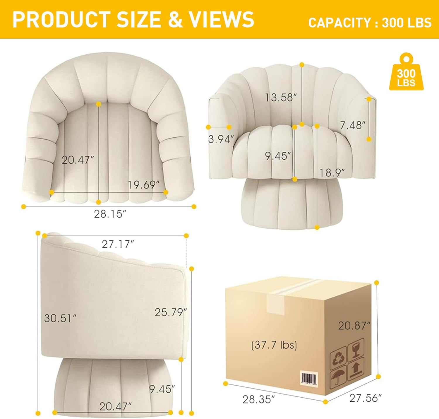 Accent Chair Mid Century 360 Degree Swivel Chair,Modern Lounge Sofa Round Barrel Chair with Wide Upholstered,Fluffy Velvet Fabric Chairs for Home Sofa Living Room/Bedroom/Waiting Room (Beige) - Grand Goldman