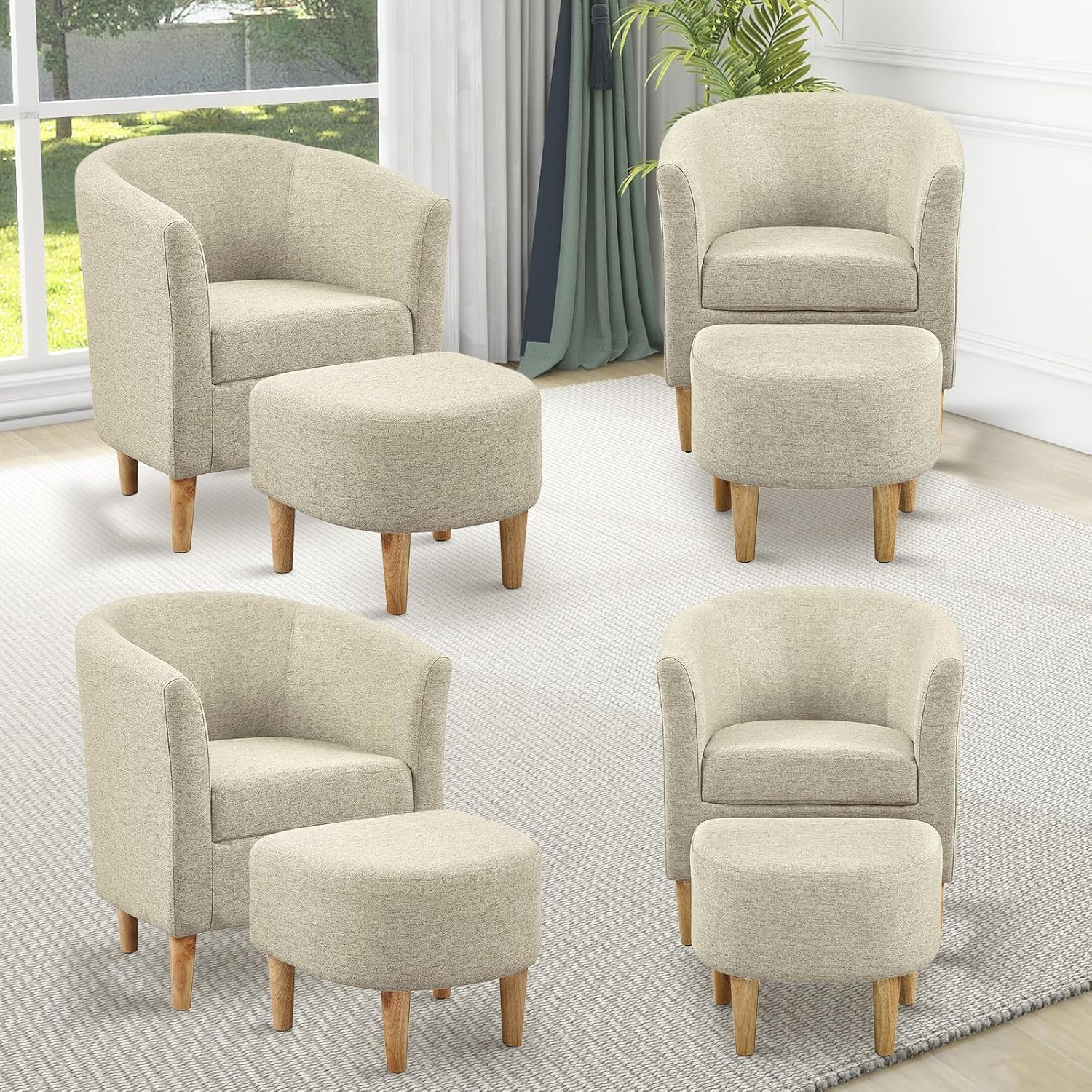 Accent Chair, Sherpa Chair White Fluffy Chair Teddy Barrel Chair with Ottoman Comfy ArmChair Footrest Set Comfortable Living Room Chairs Upholstered Club Tub Sofa Chair for Bedroom Reading Room - Grand Goldman