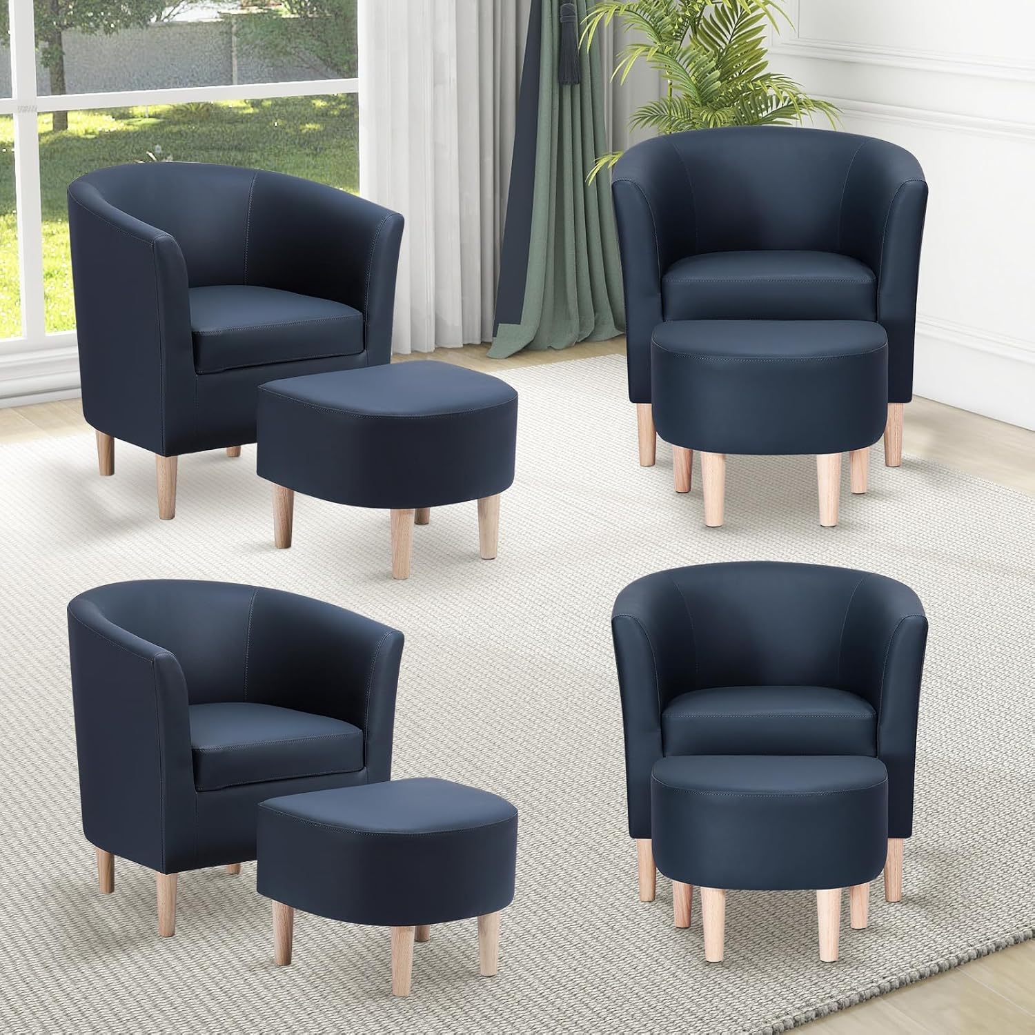 Accent Chair, Sherpa Chair White Fluffy Chair Teddy Barrel Chair with Ottoman Comfy ArmChair Footrest Set Comfortable Living Room Chairs Upholstered Club Tub Sofa Chair for Bedroom Reading Room - Grand Goldman