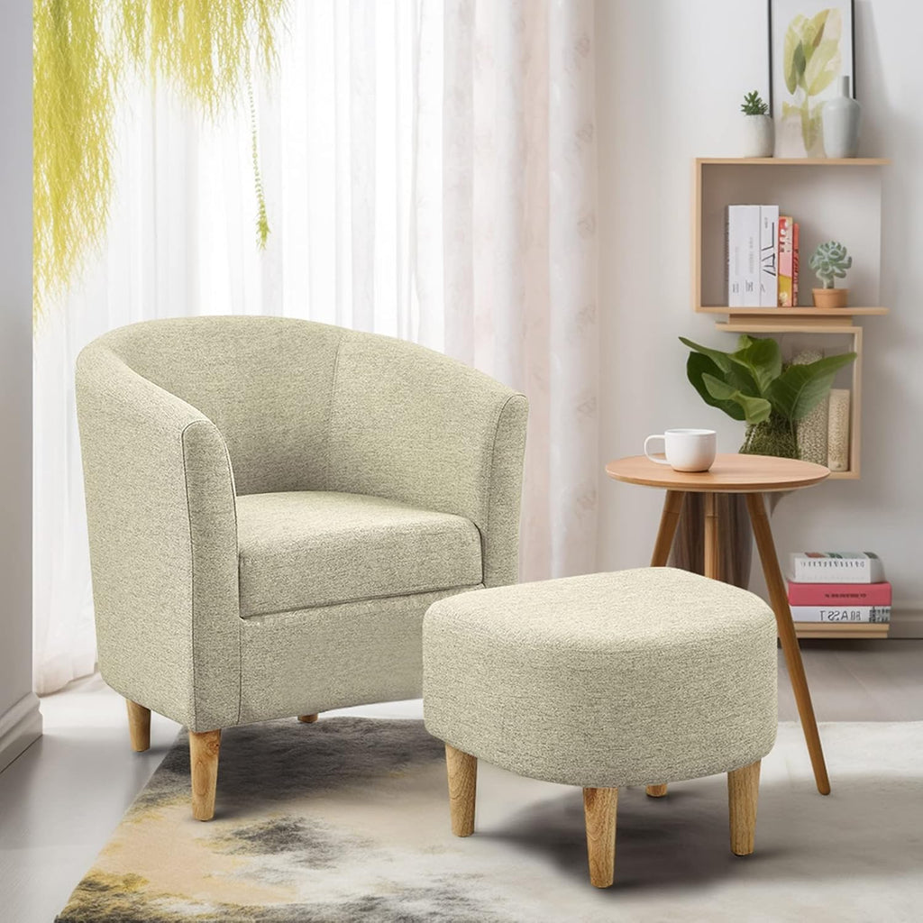 Accent Chair, Sherpa Chair White Fluffy Chair Teddy Barrel Chair with Ottoman Comfy ArmChair Footrest Set Comfortable Living Room Chairs Upholstered Club Tub Sofa Chair for Bedroom Reading Room - Grand Goldman