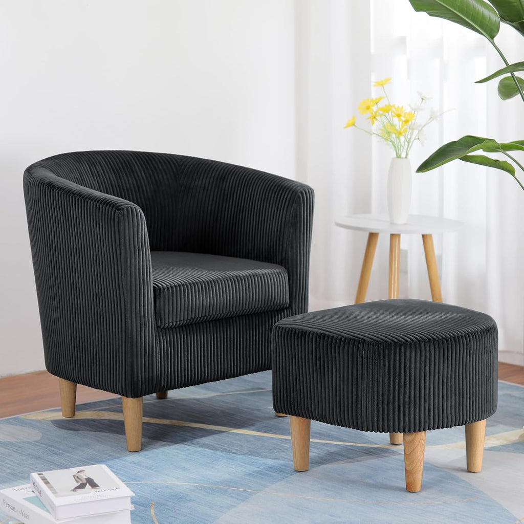 Accent Chair, Sherpa Chair White Fluffy Chair Teddy Barrel Chair with Ottoman Comfy ArmChair Footrest Set Comfortable Living Room Chairs Upholstered Club Tub Sofa Chair for Bedroom Reading Room - Grand Goldman