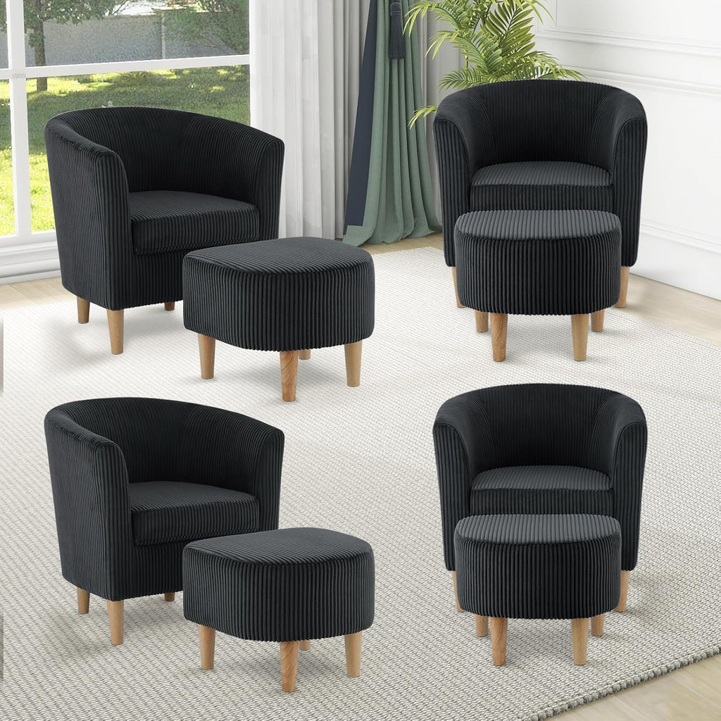 Accent Chair, Sherpa Chair White Fluffy Chair Teddy Barrel Chair with Ottoman Comfy ArmChair Footrest Set Comfortable Living Room Chairs Upholstered Club Tub Sofa Chair for Bedroom Reading Room - Grand Goldman