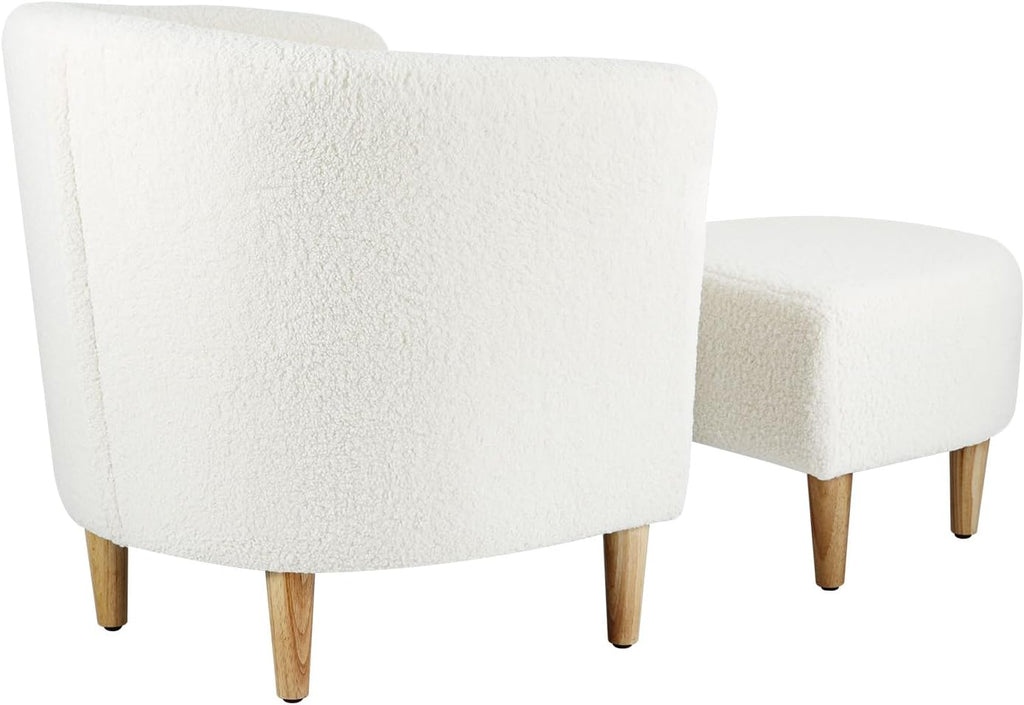 Accent Chair, Sherpa Chair White Fluffy Chair Teddy Barrel Chair with Ottoman Comfy ArmChair Footrest Set Comfortable Living Room Chairs Upholstered Club Tub Sofa Chair for Bedroom Reading Room - Grand Goldman