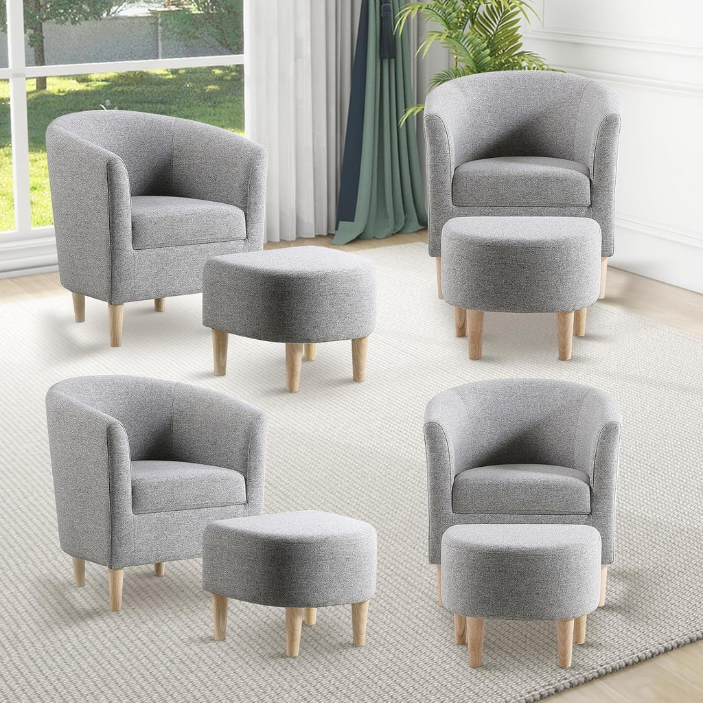 Accent Chair, Sherpa Chair White Fluffy Chair Teddy Barrel Chair with Ottoman Comfy ArmChair Footrest Set Comfortable Living Room Chairs Upholstered Club Tub Sofa Chair for Bedroom Reading Room - Grand Goldman