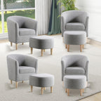 Accent Chair, Sherpa Chair White Fluffy Chair Teddy Barrel Chair with Ottoman Comfy ArmChair Footrest Set Comfortable Living Room Chairs Upholstered Club Tub Sofa Chair for Bedroom Reading Room - Grand Goldman