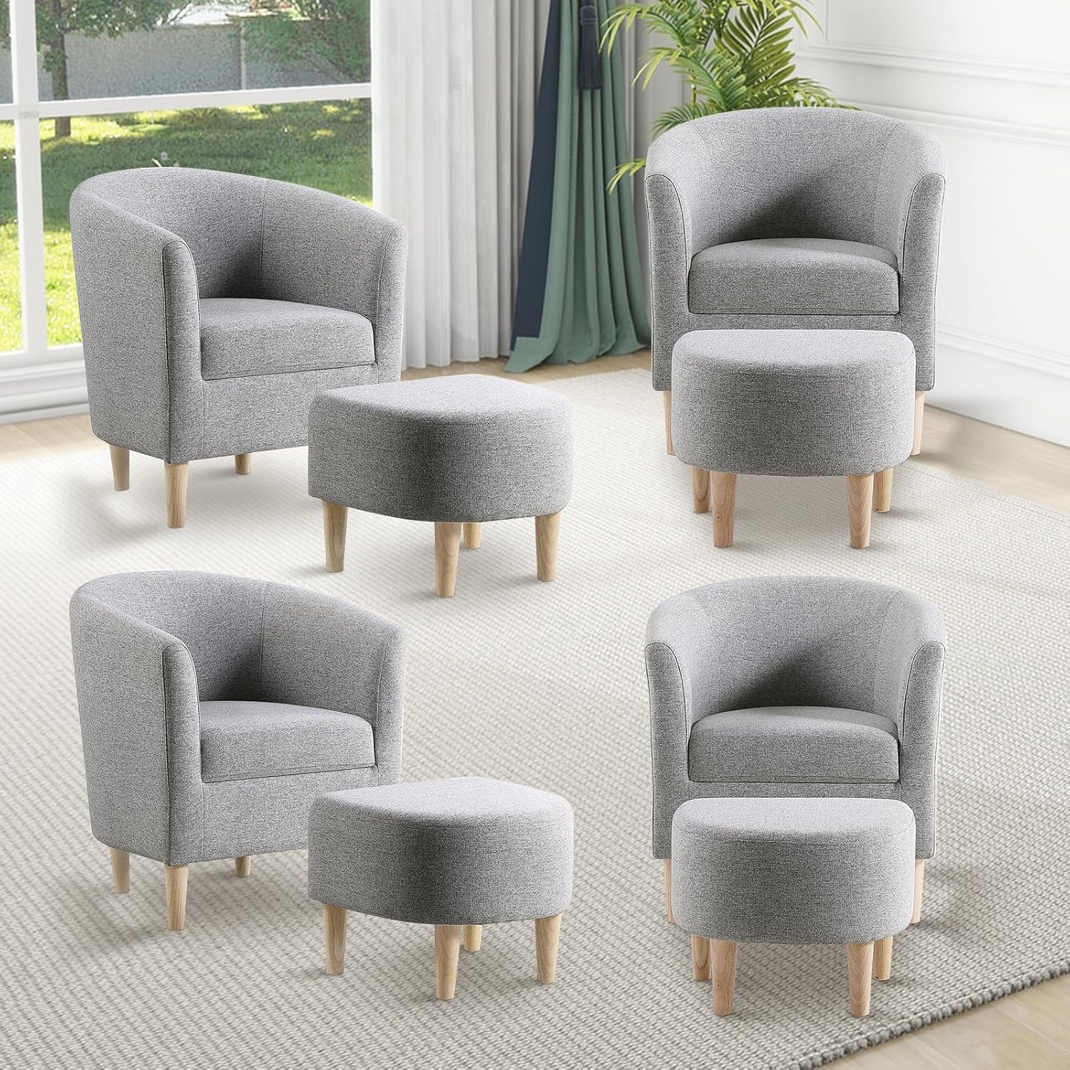 Accent Chair, Sherpa Chair White Fluffy Chair Teddy Barrel Chair with Ottoman Comfy ArmChair Footrest Set Comfortable Living Room Chairs Upholstered Club Tub Sofa Chair for Bedroom Reading Room - Grand Goldman