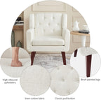 Accent Reading Chair Button-Tufted Upholstered Comfy Mid Century Modern Chair with Linen Fabric Lounge Arm Chairs for Living Room Bedroom (Beige) - Grand Goldman