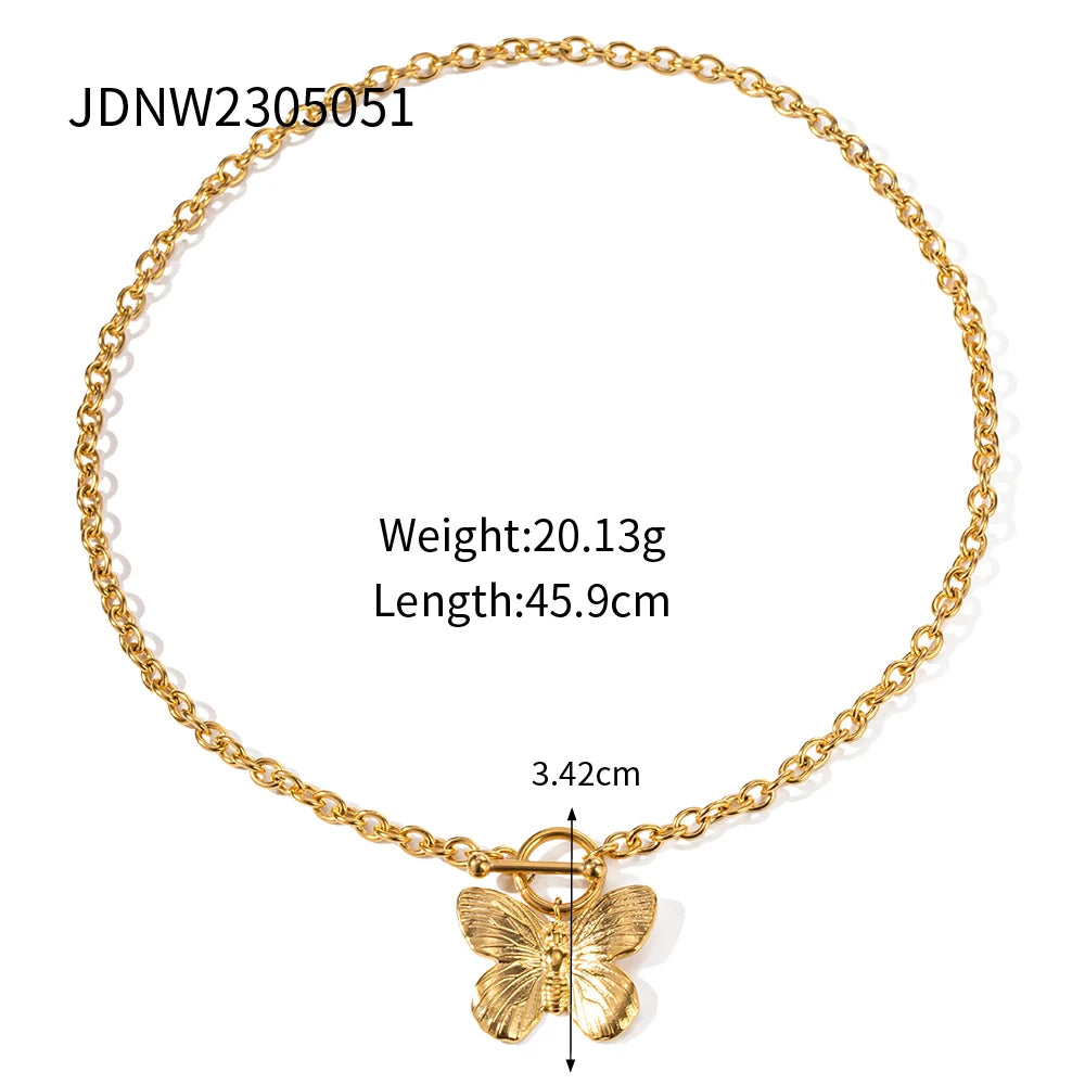 Serie Farfalla in Acciaio Inossidabile con Adornamento in Oro 18K, Placcato Oro Dubai 2023, Set di Gioielli per Donne, Collana, Orecchini e Anello