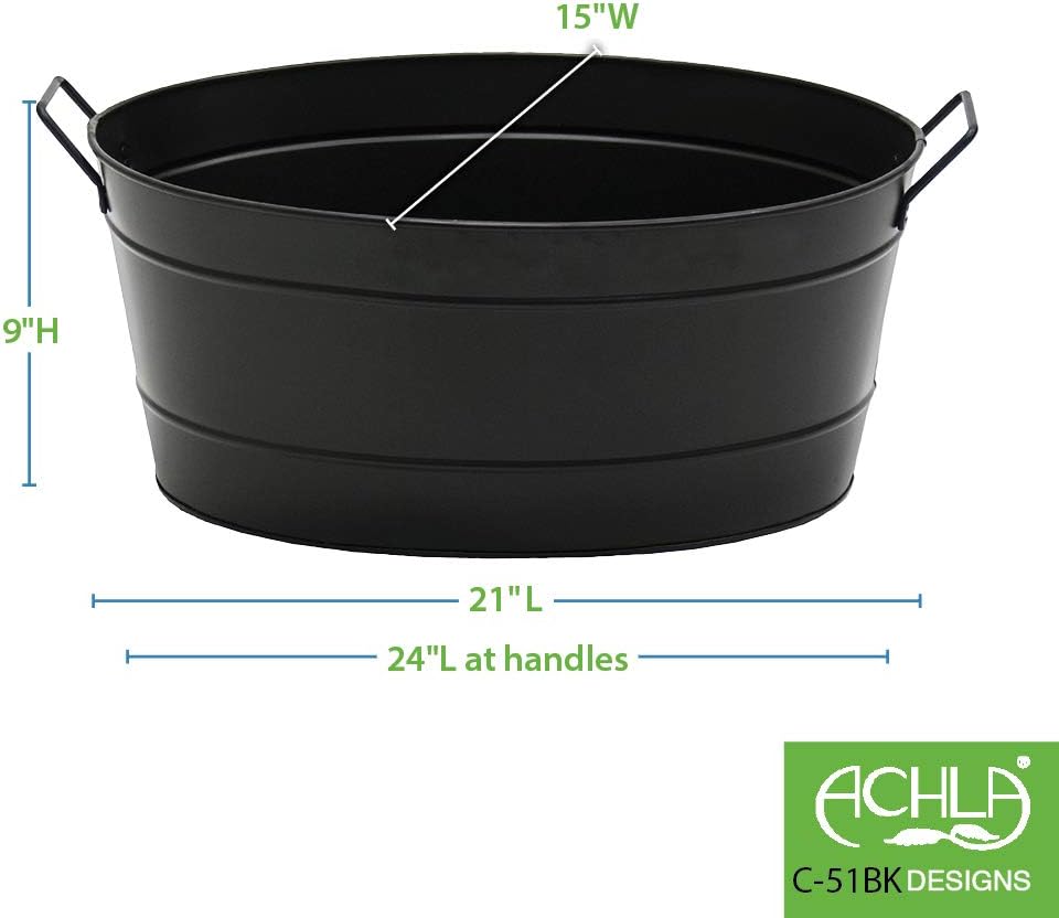 Achla Designs Black Oval Galvanized Steel Tub - Grand Goldman