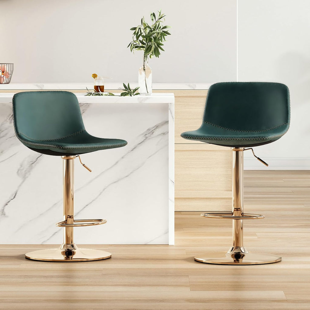 Adjustable Bar Stools Set of 2, Mid Century Modern Swivel Bar Stools, Industrial Bar Height Stools with Back Support Counter Height Bar Chairs Pu Leather Bar Stool for Kitchen Island Rustic Barstools - Grand Goldman
