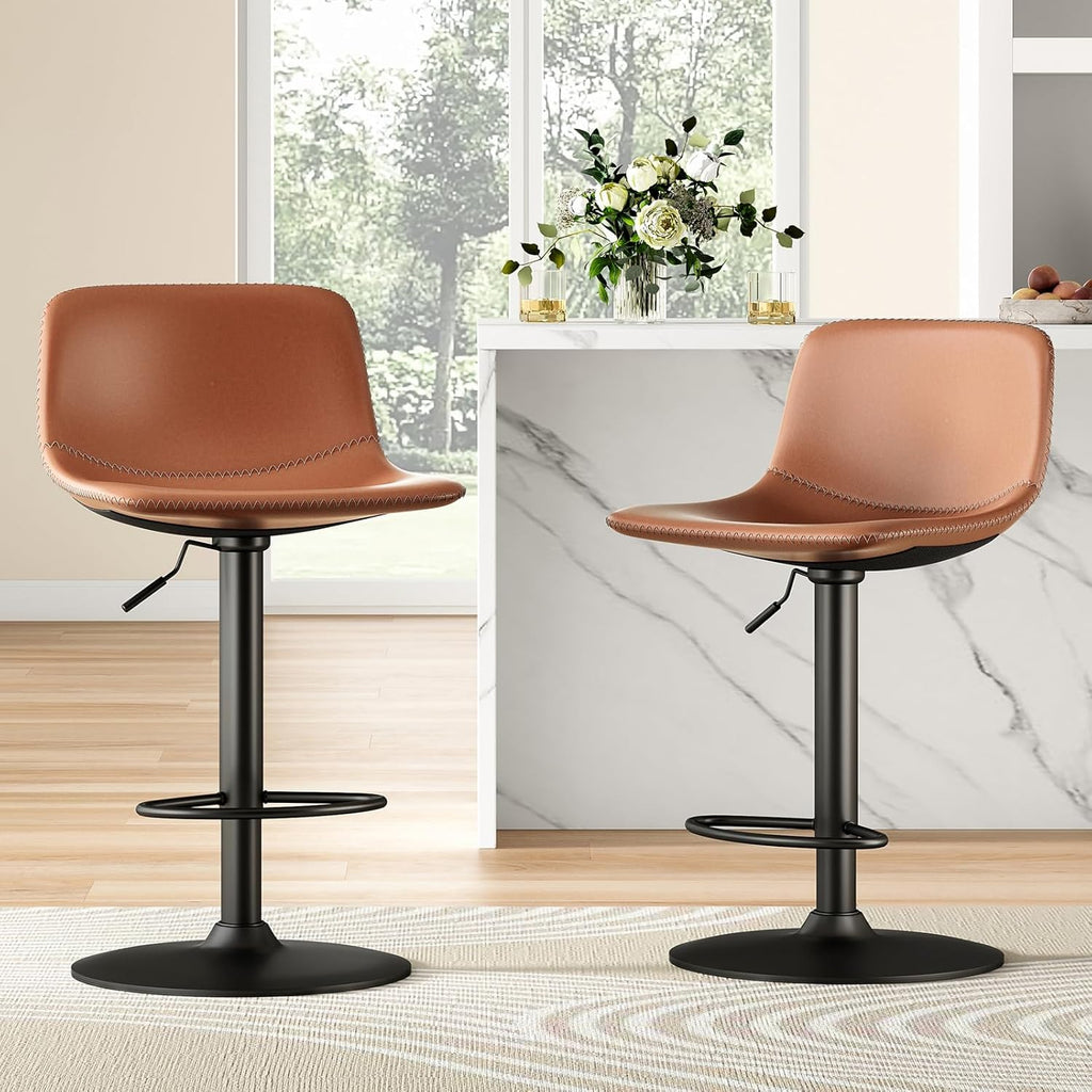 Adjustable Bar Stools Set of 2, Mid Century Modern Swivel Bar Stools, Industrial Bar Height Stools with Back Support Counter Height Bar Chairs Pu Leather Bar Stool for Kitchen Island Rustic Barstools - Grand Goldman