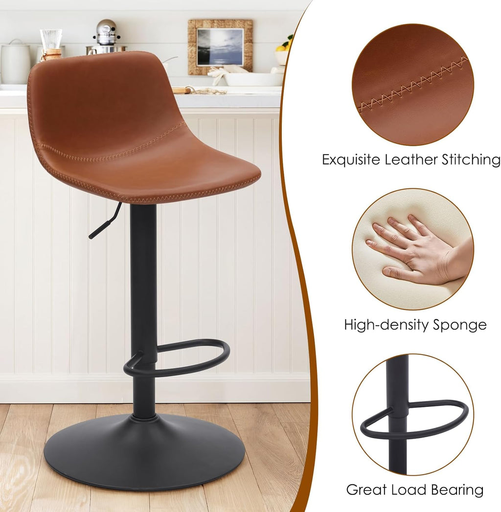 Adjustable Bar Stools Set of 2, Mid Century Modern Swivel Bar Stools, Industrial Bar Height Stools with Back Support Counter Height Bar Chairs Pu Leather Bar Stool for Kitchen Island Rustic Barstools - Grand Goldman