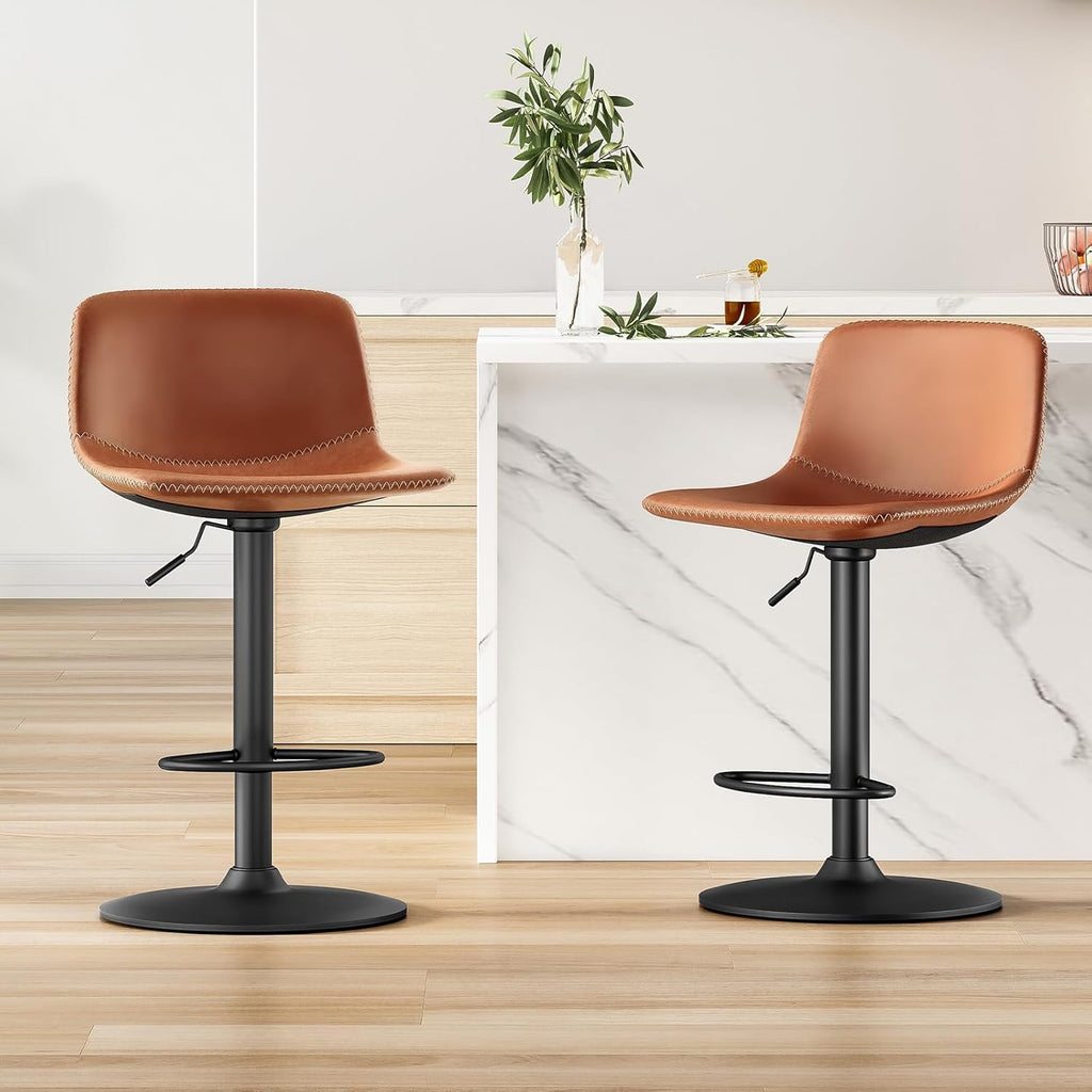 Adjustable Bar Stools Set of 2, Mid Century Modern Swivel Bar Stools, Industrial Bar Height Stools with Back Support Counter Height Bar Chairs Pu Leather Bar Stool for Kitchen Island Rustic Barstools - Grand Goldman