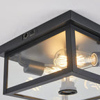 Adjustable Motion Sensor Ceiling Light Fixture Outdoor Modern Design of Squares Flush Mount 2-Light Textured Black with Clear Glass for Your Porch,Garage,Patio,Hallway,Front and Back Yards - Grand Goldman