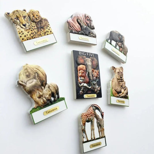 Africa Tanzania big five animal tourism memorial crafts lion rhino hippopotamus giraffe leopard magnetic refrigerator sticker - Grand Goldman